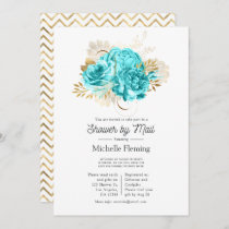 Aqua Blue and Gold Floral Shower by Mail Invitation