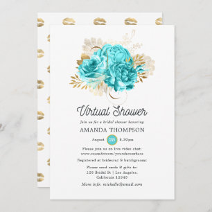 Aqua Blue and Gold Floral Virtual Shower Invitation