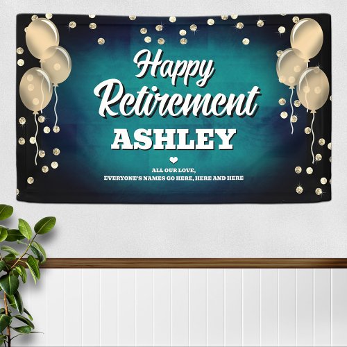 Aqua Blue and Gold Happy Retirement 