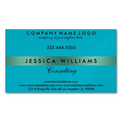 Aqua Blue And Gold Stripes Pattern Magnetic Business Card