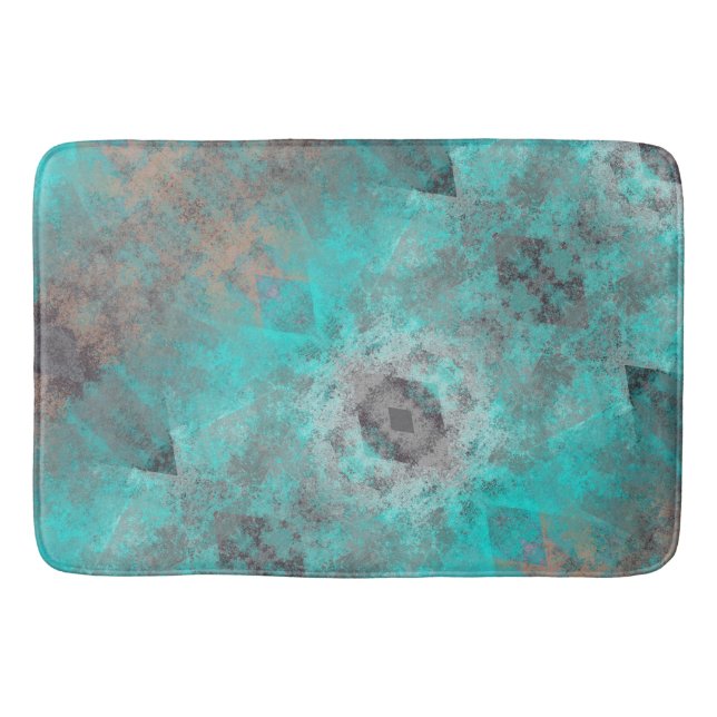 Aqua Blue and Gray decorative Bath Mat (Front)