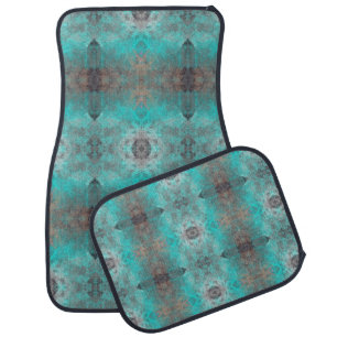Aqua Blue and Gray Geometric Design Car Floor Mat