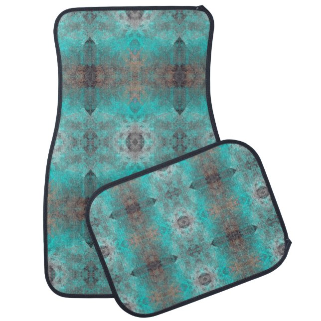 Aqua Blue and Gray Geometric Design Car Floor Mat (Set)