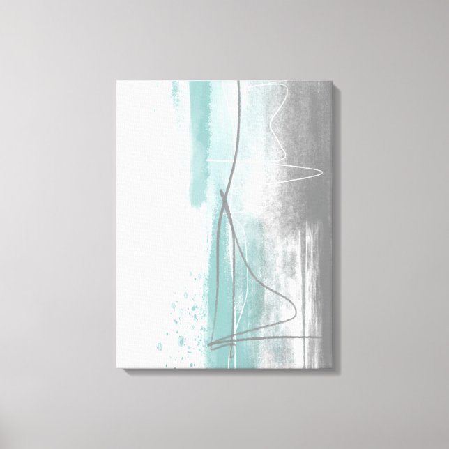 Aqua Blue and Gray Minimalist Painting Abstract  Canvas Print (Front)