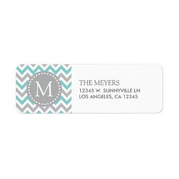 Aqua Blue And Gray Modern Chevron With Monogram Label by weddingsNthings at Zazzle