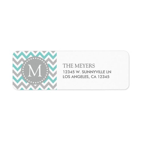 Aqua Blue and Gray Modern Chevron with Monogram Label