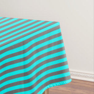 Aqua Blue and Gray Stripe Tablecloth