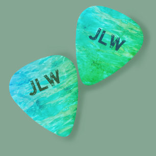 Aqua Blue and Green Tropical Water with Initials Guitar Pick