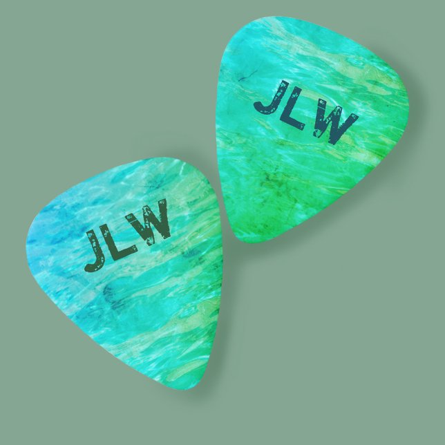 Aqua Blue and Green Tropical Water with Initials Guitar Pick (Creator Uploaded)