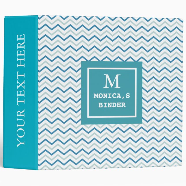Aqua Blue and Grey Personalized Monogram Chevron Binder (Front/Spine)