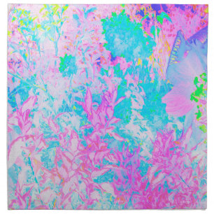 Aqua Blue and Hot Pink Hydrangea Landscape Cloth Napkin