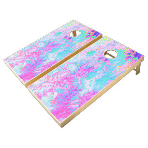 Aqua Blue and Hot Pink Hydrangea Landscape Cornhol Cornhole Set