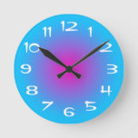 Aqua Blue and Hot Pink Radial Gradient Round Clock