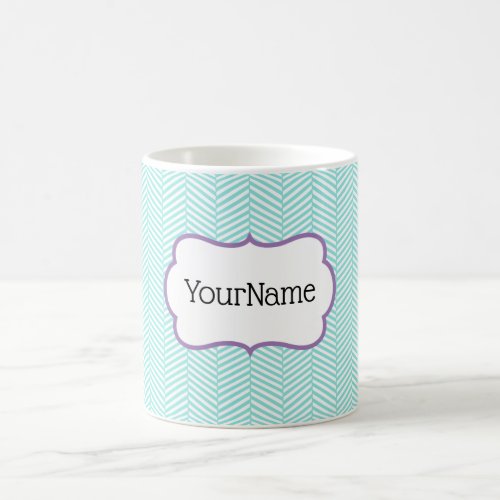 Aqua Blue and Lavender Purple Chevron Name Coffee Mug