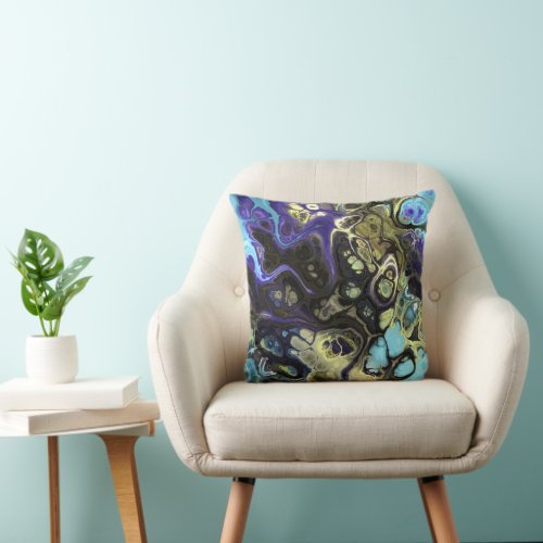 Aqua blue and olive green marble tie_dye throw pillow