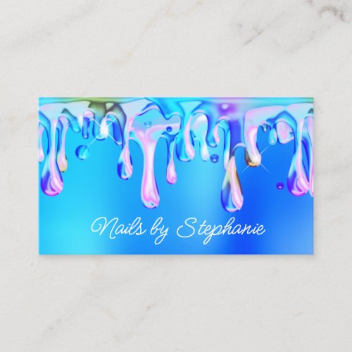 Aqua Blue and Pink Liquid Drip Business Card