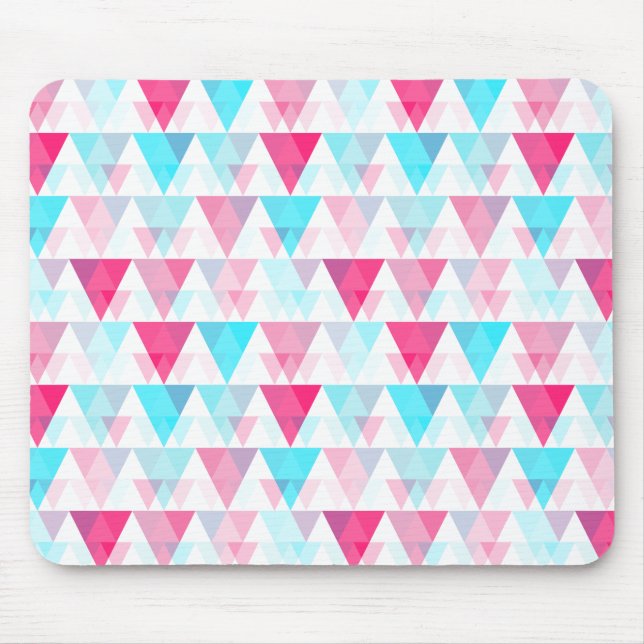 Aqua Blue and Pink Triangles Geometric Pattern Mouse Pad (Front)