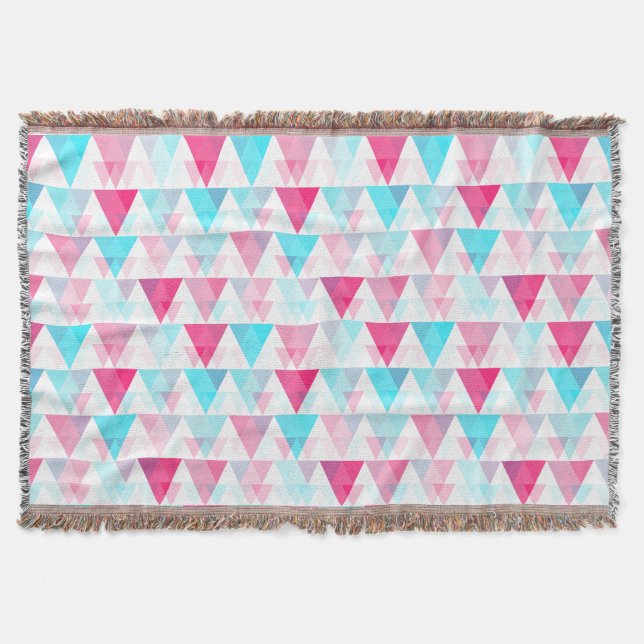 Aqua Blue and Pink Triangles Geometric Pattern Throw Blanket (Front)