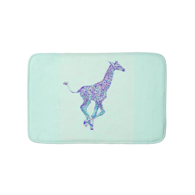 aqua blue and purple giraffe bath mat (Front)