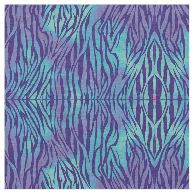 Aqua Blue And Purple Zebra Stripes Fabric (Close Up)