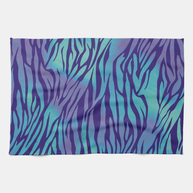 Aqua Blue And Purple Zebra Stripes Towel (Horizontal)