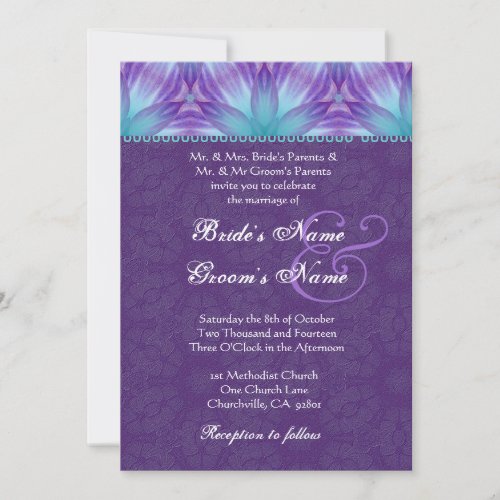 Aqua Blue and Royal Purple Purple Wedding Invitation