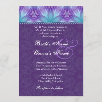 Aqua Blue And Royal Purple Purple Wedding V2 Invitation by JaclinArt at Zazzle