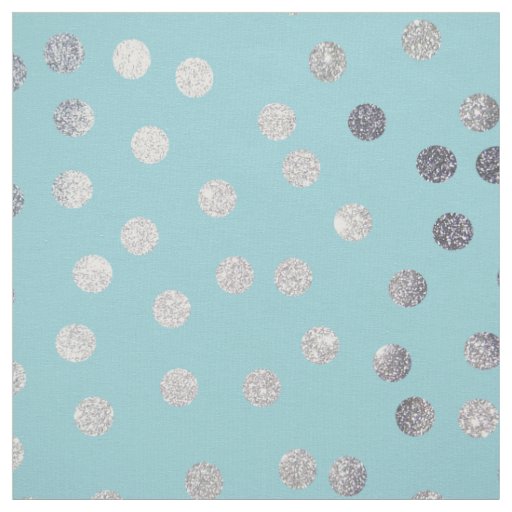 Aqua Blue and Silver Glitter City Dots Fabric
