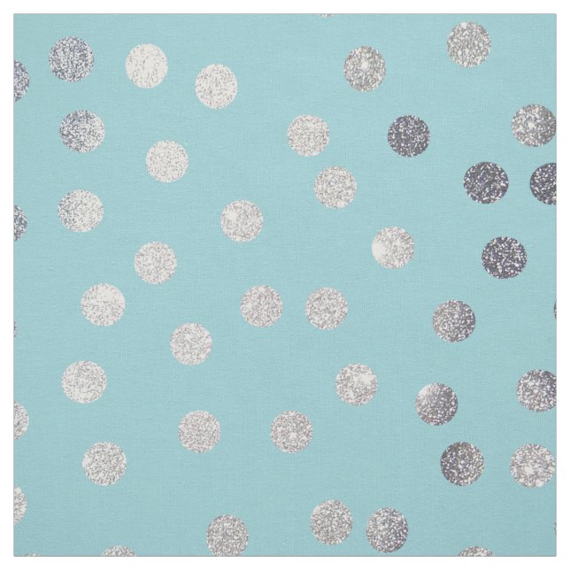 Aqua Blue and Silver Glitter City Dots Fabric (Swatch)