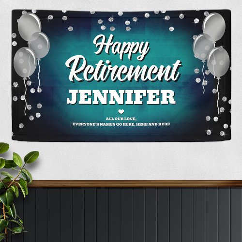 Aqua Blue and Silver Happy Retirement 
