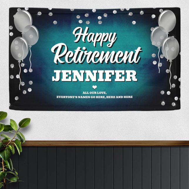 Aqua Blue and Silver Happy Retirement  Banner (Creator Uploaded)
