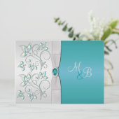 Aqua Blue and Silver Monogrammed Invitation (Standing Front)