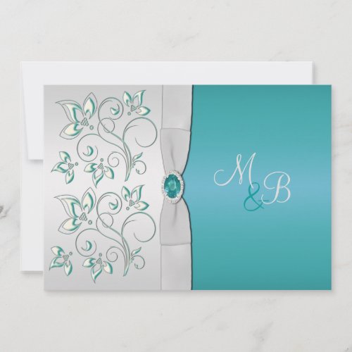 Aqua Blue and Silver Monogrammed Invitation