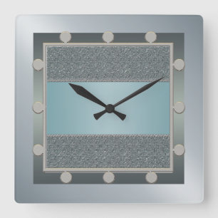 Aqua Blue and Silver Wall Clock