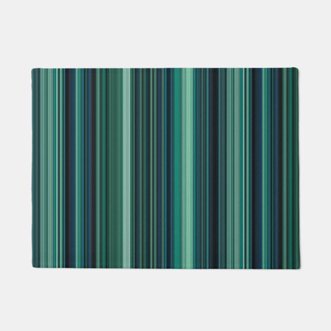 Aqua Blue and Teal Stripes Doormat (Front)