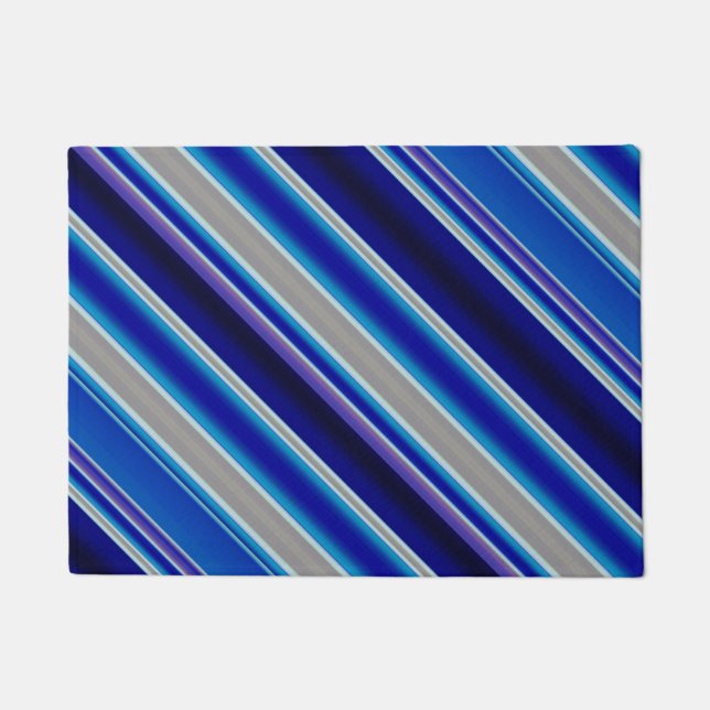 Aqua Blue and Teal Stripes Doormat (Front)