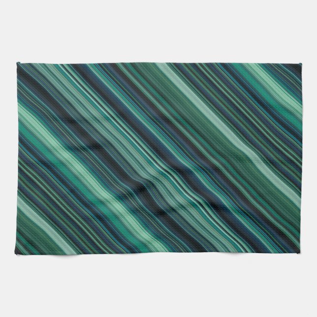 Aqua Blue and Teal Stripes Kitchen Towel (Horizontal)