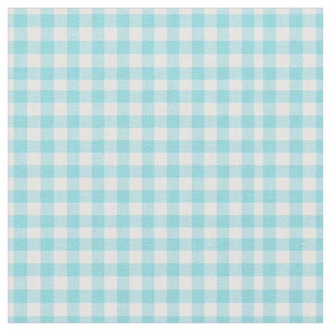 Aqua Blue and White Checkered Gingham Fabric (Close Up)