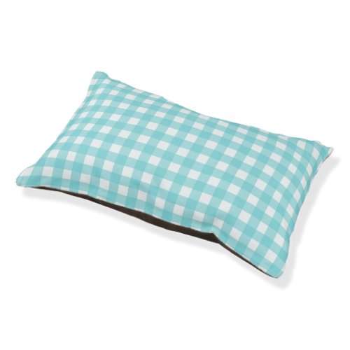 Aqua Blue and White Checkered Gingham Pet Bed