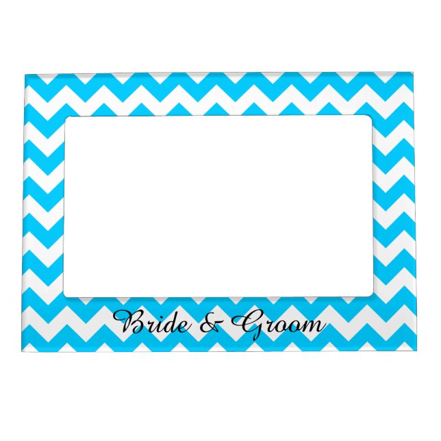 Aqua Blue and White Chevron Wedding Magnetic Photo Frame (Front)