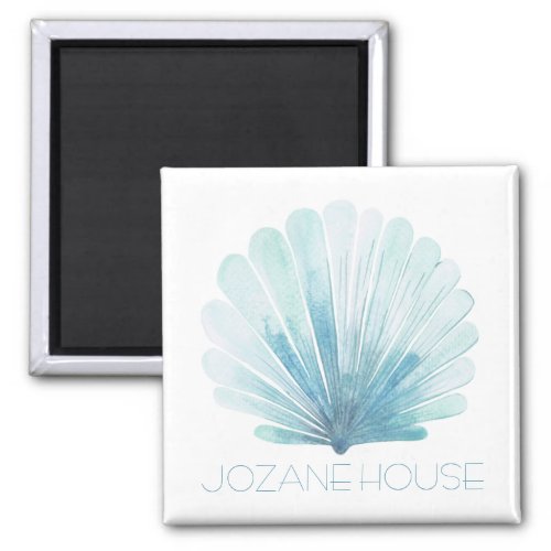 Aqua Blue and White Coastal Seashell Personalized Magnet