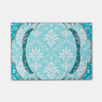 Aqua Blue And White Damask Post-it Notes by 85leobar85 at Zazzle