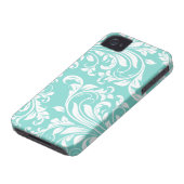 Aqua Blue and White Damasked Pattern Case-Mate iPhone Case (Bottom)