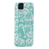 Aqua Blue and White Damasked Pattern Case-Mate iPhone Case (Back/Right)
