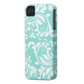 Aqua Blue and White Damasked Pattern Case-Mate iPhone Case (Back Left)