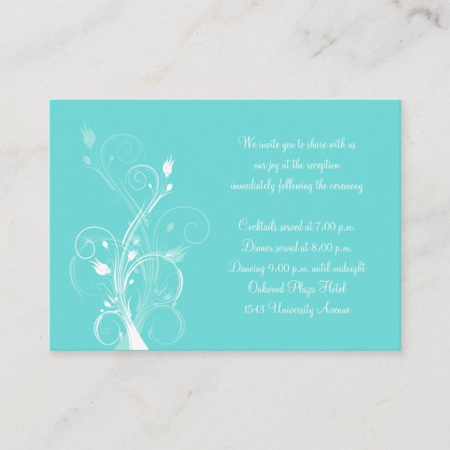 Aqua Blue and White Floral Enclosure Card (Front)
