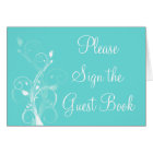 Aqua Blue and White Floral Guest Book Table Card