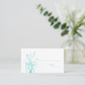 Aqua Blue and White Floral Place Cards (Standing Front)