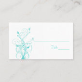 Aqua Blue and White Floral Place Cards (Back)