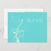 Aqua Blue and White Floral RSVP Card (Front/Back)